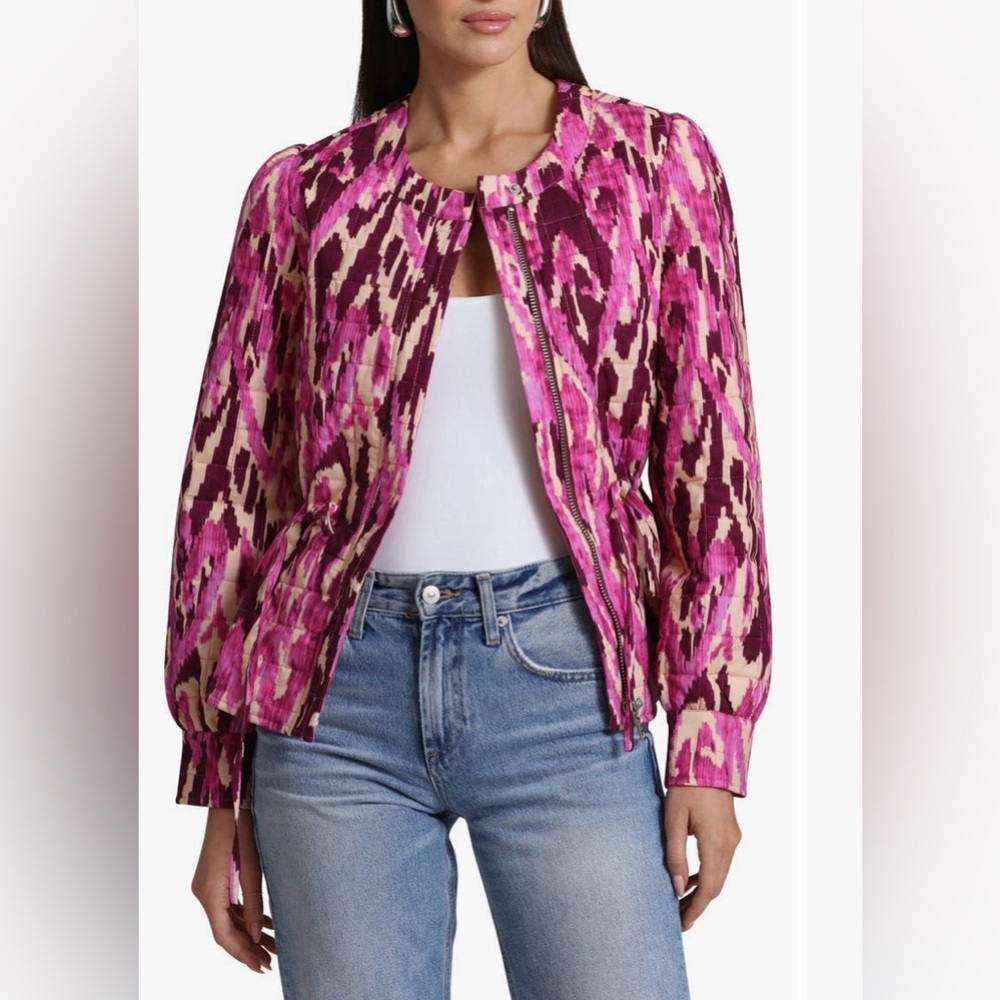 NWOT Avec Les Filles Quilted Jacket Peony Ikat Pink Medium